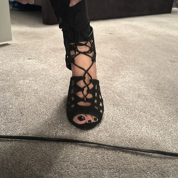 Black Suede Lace Tie Up Cage Style Booties - Charlotte Russe - Picture 9 of 9
